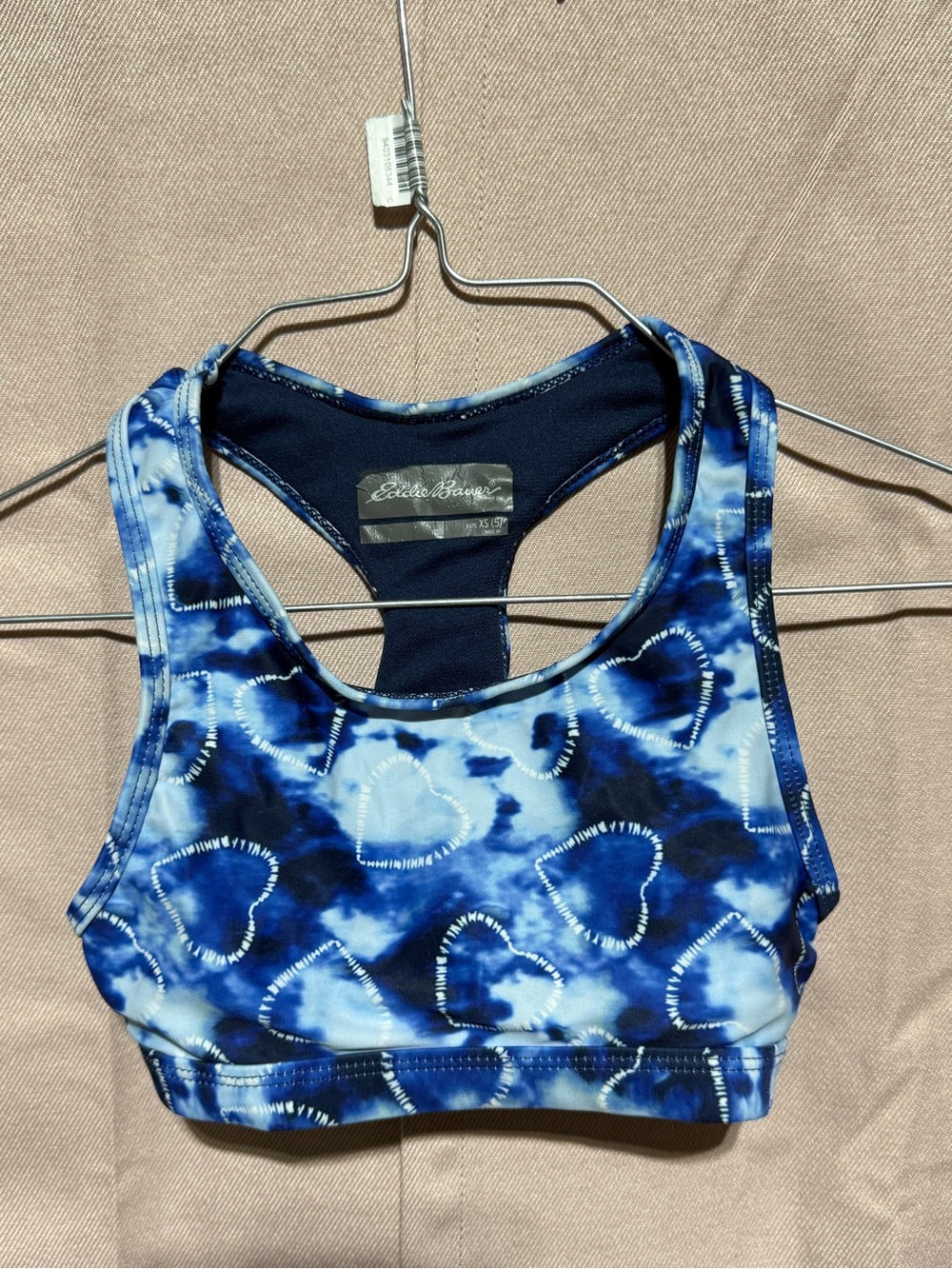 Eddie Bauer Girls Navy Blue Tie-Dye Heart Racerback Sports Bra Kids XS 5